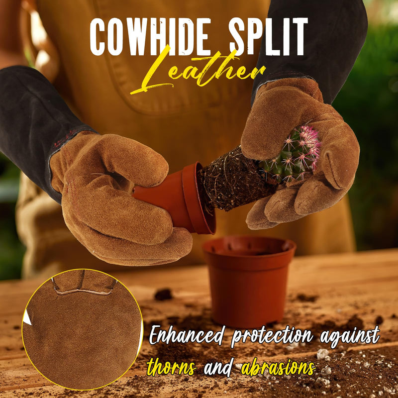 gardening gloves mens large HANDLANDY Long Gardening Gloves for Men & Women, Cowhide Leather Rose