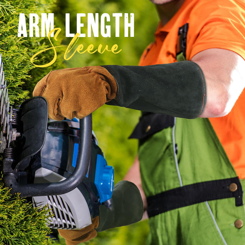 HANDLANDY Long Gardening Gloves for Men & Women, Cowhide Leather Rose Pruning Gloves, Breathable Thorn Proof Gauntlet Gloves 5187/5210