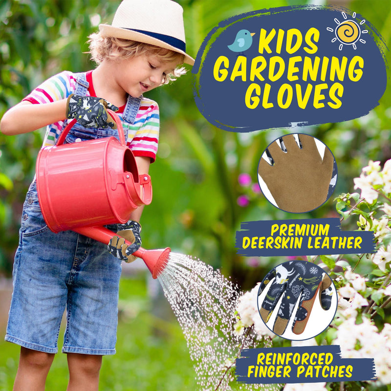 HLDD HANDLANDY Kids Genuine Leather Work Gloves for ages 3-11, Children Gardening Gloves for Boys, Girls 5217
