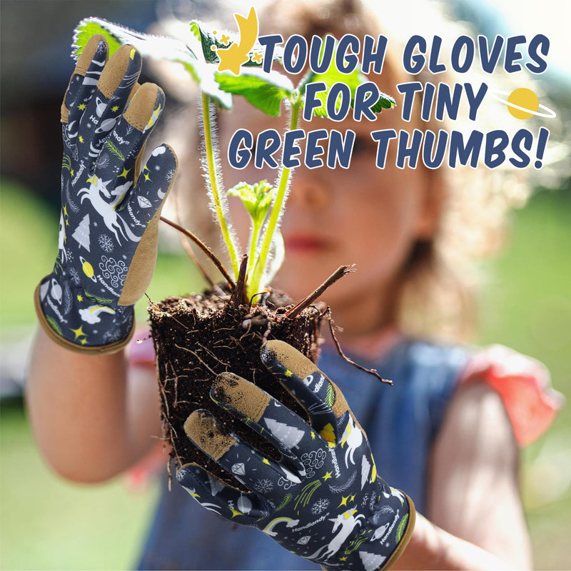 HLDD HANDLANDY Kids Genuine Leather Work Gloves for ages 3-11, Children Gardening Gloves for Boys, Girls 5217