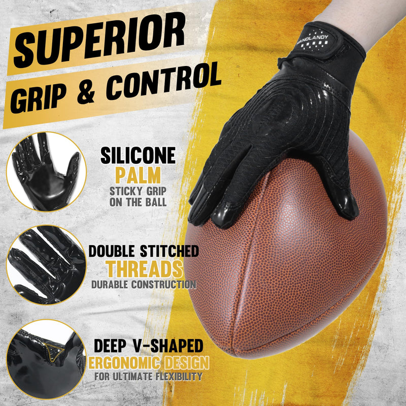 HANDLANDY Youth Football Gloves, Kids Sticky Receiver Gloves,Super Grip Football Glove Best Gift for Boys,Girls S805/S806
