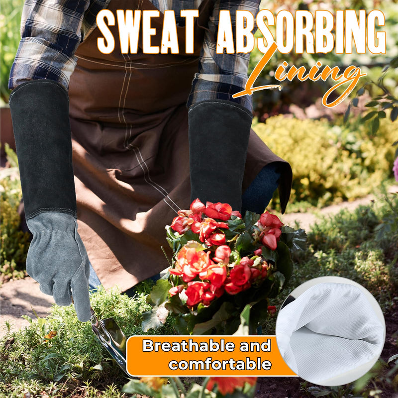 HANDLANDY Long Gardening Gloves for Men & Women, Cowhide Leather Rose Pruning Gloves, Breathable Thorn Proof Gauntlet Gloves 5187/5210