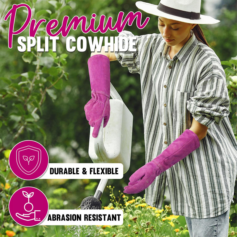 HLDD HANDLANDY Ladies Leather Gardening Gloves, Thorn Proof Heavy Duty Long Garden Gauntlet Glove, Elbow Length Women Rose Pruning Gloves 5213/5214