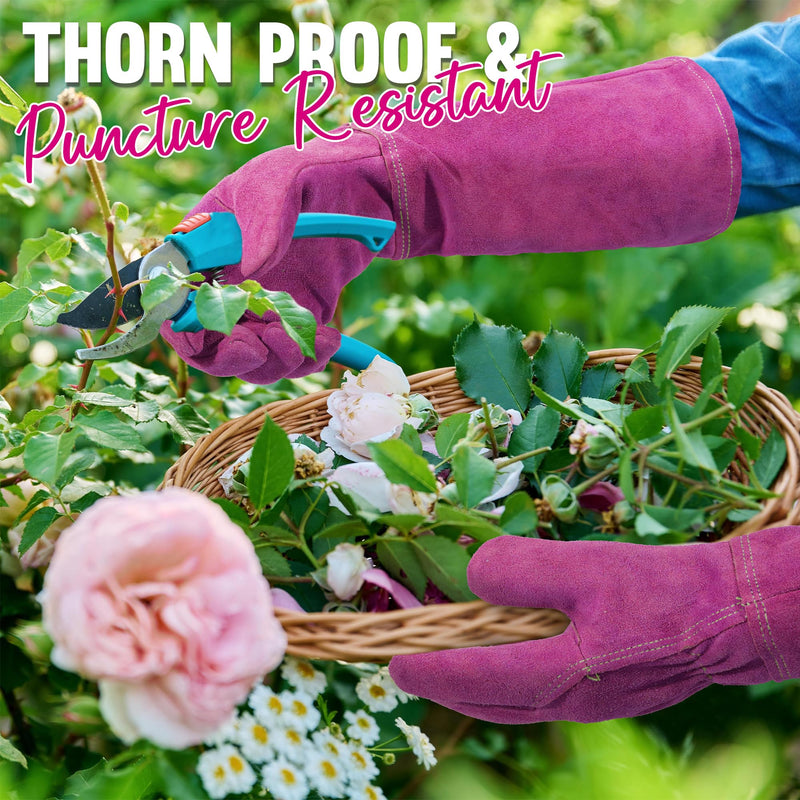HLDD HANDLANDY Ladies Leather Gardening Gloves, Thorn Proof Heavy Duty Long Garden Gauntlet Glove, Elbow Length Women Rose Pruning Gloves 5213/5214