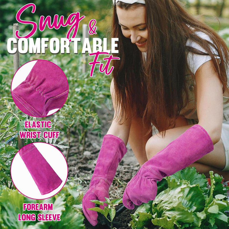 gardening gloves heavy duty HLDD HANDLANDY Ladies Leather Gardening Gloves, Thorn Proof Heavy Duty Long Garden Gauntlet Glove, Elbow Length Women Rose Pruning Gloves 5213/5214