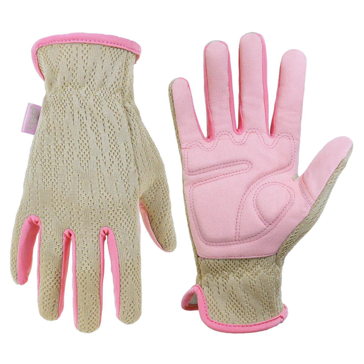 pink gardening gloves HANDLANDY Gardening Gloves for Women, Breathable Ladies Leather Garden Yard Gloves Best Gift for Gardeners 5212/5218 Pink / Medium (Pack of 1)