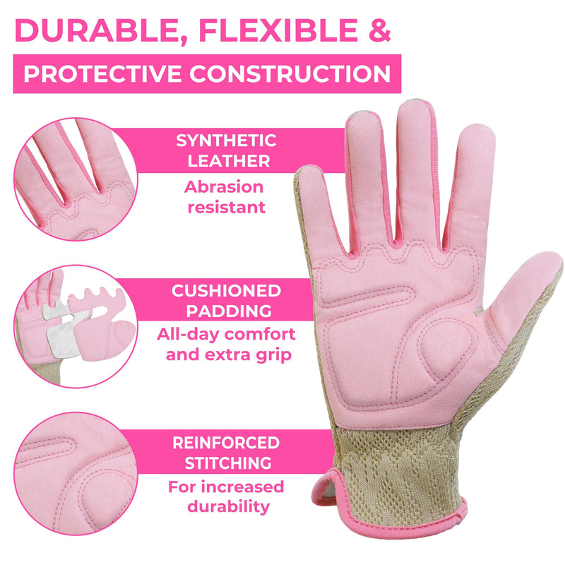 HANDLANDY Gardening Gloves for Women, Breathable Ladies Leather Garden Yard Gloves Best Gift for Gardeners 5201/5205/5212