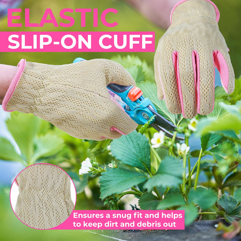 HANDLANDY Gardening Gloves for Women, Breathable Ladies Leather Garden Yard Gloves Best Gift for Gardeners 5201/5205/5212
