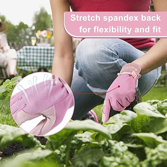 HANDLANDY Gartenhandschuhe aus rosa Leder, flexibel, für Mechaniker, 5188