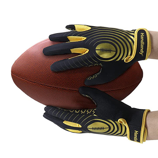 football receiver handschuhe HANDLANDY Youth Football Gloves, Sticky Wide Receiver Gloves for Kids S736 White & Gold / Medium-Youth