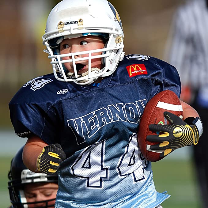 HANDLANDY Youth Football Gloves, Sticky Wide Receiver Gloves for Kids & Adult, White and Gold Rugby Gloves  S736