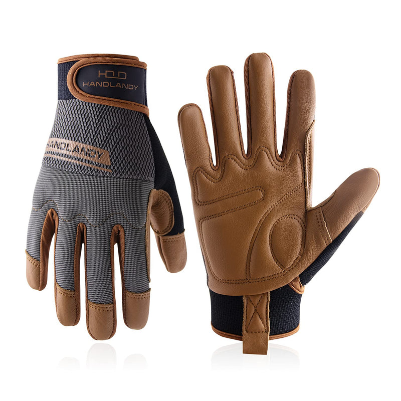 Handlandy Leather Work Gloves Utility Safety Driver Cowhide Palm 6169