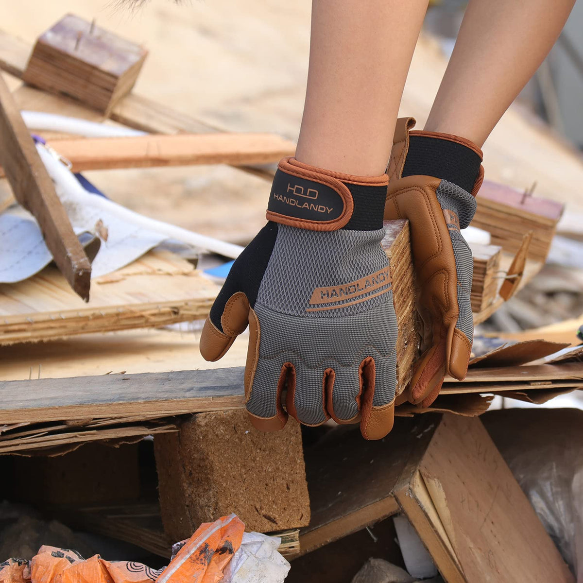holz handschuhe Handandy Leder-Arbeitshandschuhe, Utility Safety Driver, Rindsleder, Handfläche 6169