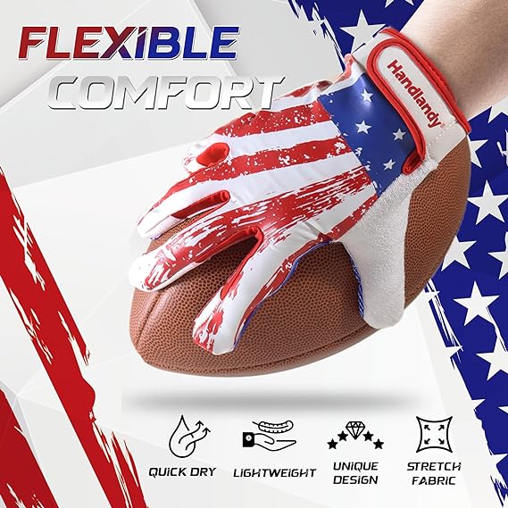 HANDLANDY Football Gloves Silicone Grip Kids Flag Receiver S745