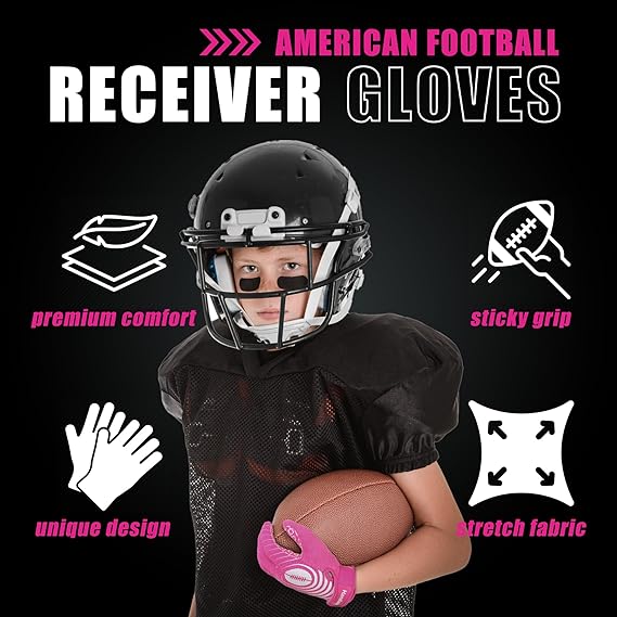 HANDLANDY Youth Sticky Wide Receiver Gloves Pink Stretch Football S757