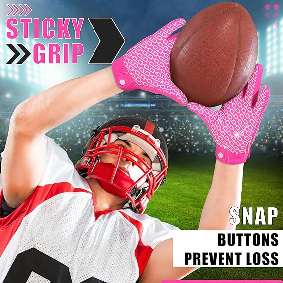 HANDLANDY Youth Sticky Wide Receiver Gloves Pink Stretch Football S757