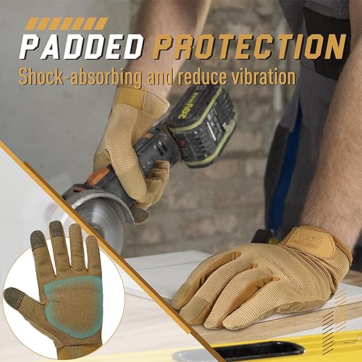 Handlandy Mens Work Gloves Anti Vibration Synthetic Leather Palm 5972