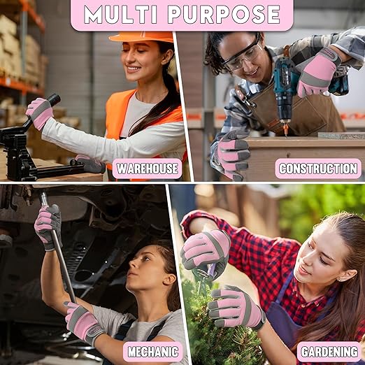 HANDLANDY Womens Work Gloves Safety Moving Utility Yard Pink 6035GP