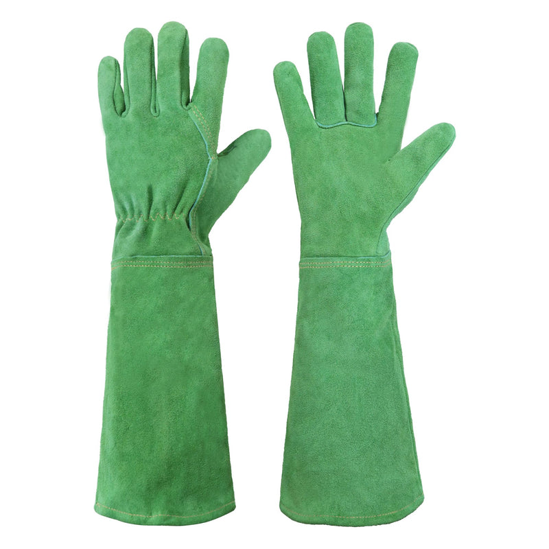 gardening gloves extra large Handlandy Ladies Leather Gardening Gloves Long Cuff Gauntlet 508890 Green / M / 3 Pairs