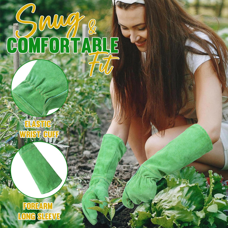 HLDD HANDLANDY Ladies Leather Gardening Gloves, Thorn Proof Heavy Duty Long Garden Gauntlet Glove, Elbow Length Women Rose Pruning Gloves 5213/5214