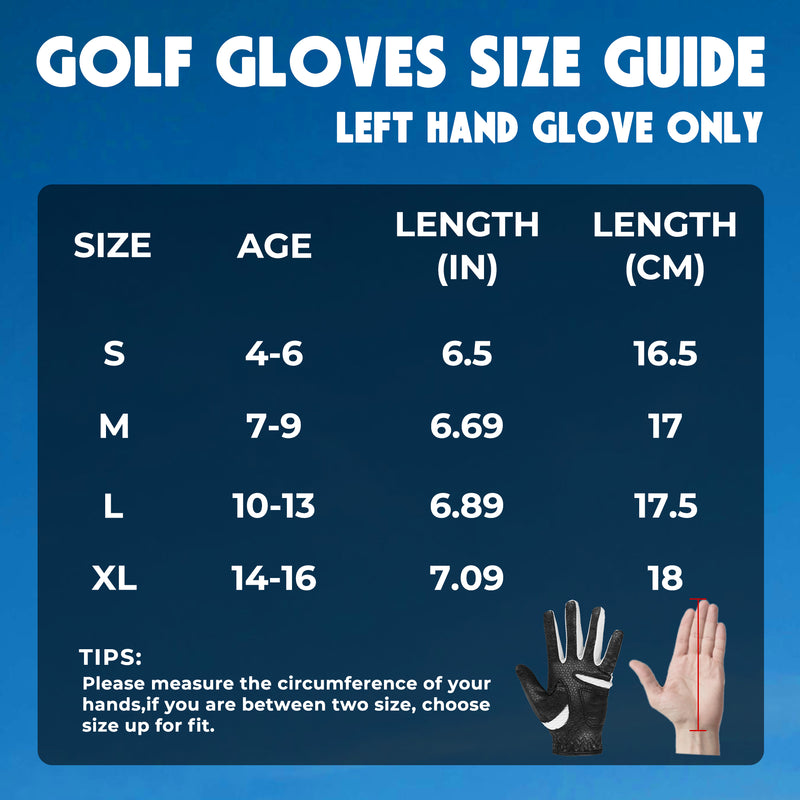 HANDLANDY Youth Golf Glove, Left Hand Kids Golf Gloves for Junior Toddler Boys Girls KL834