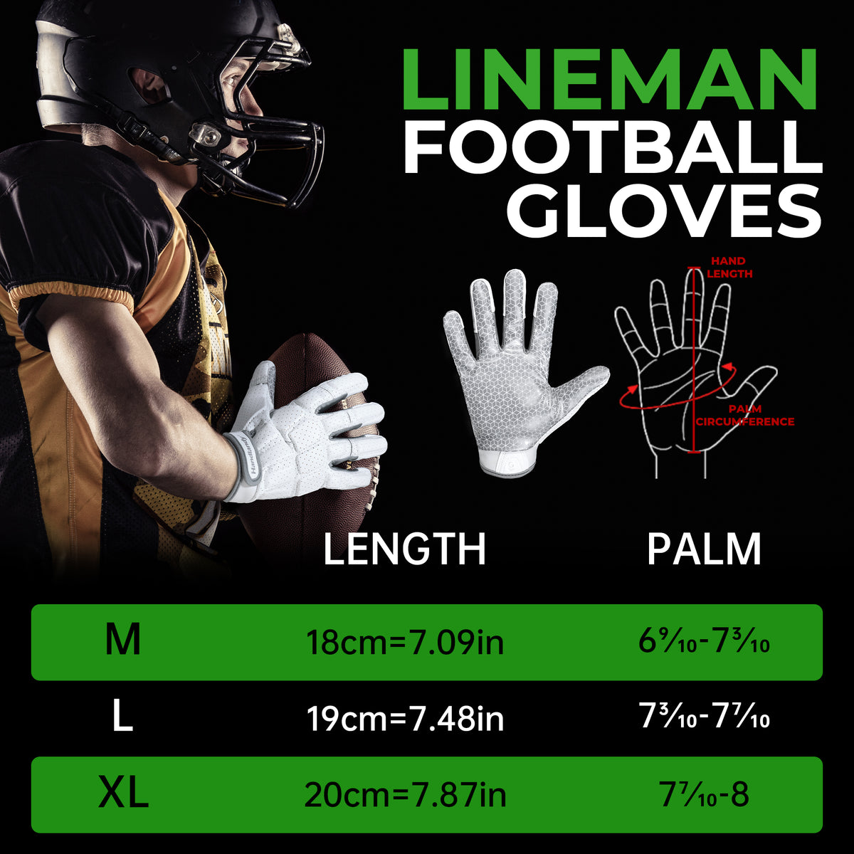offensive line handschuhe HANDLANDY Lineman Gloves for Men, Grippy Padded Offensive Football Gloves for Adult S752 Black / M