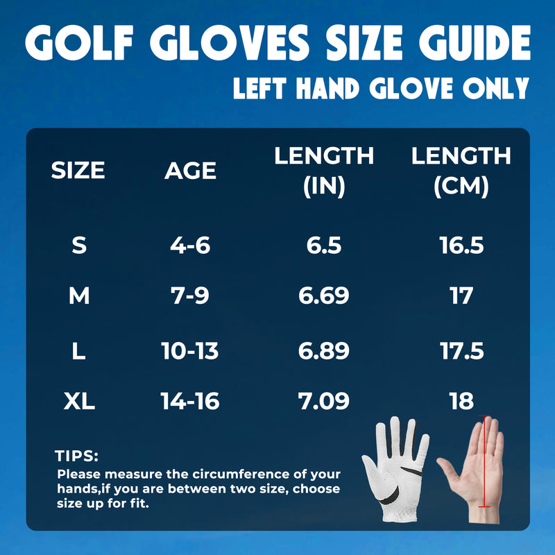 HANDLANDY Youth Golf Glove, Left Hand Kids Golf Gloves for Junior Toddler Boys Girls 834WB