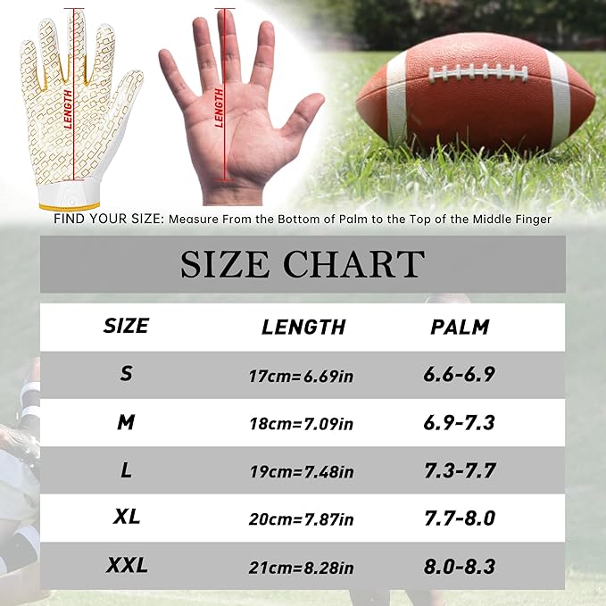 american football handschuhe größentabelle HANDLANDY Football Gloves White Stretch Men Women Adult S746 S