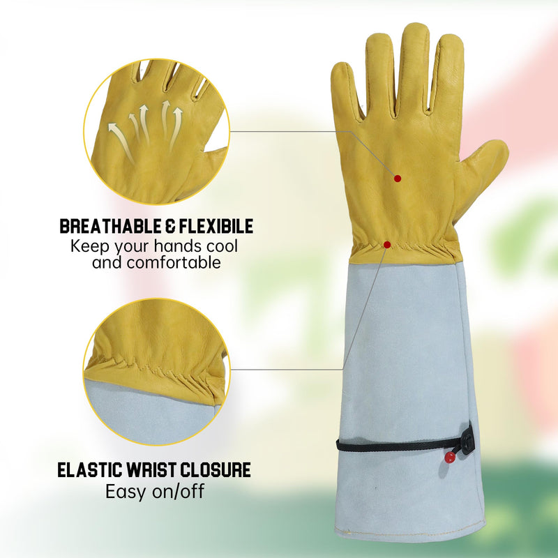 best gardening gloves women HANDLANDY Rose Gloves for Men & Women, Long Leather Gardening Gloves Thorn Proof, Best Garden Gifts & Tools for Gardener 5190 Yellow-beige / Small (