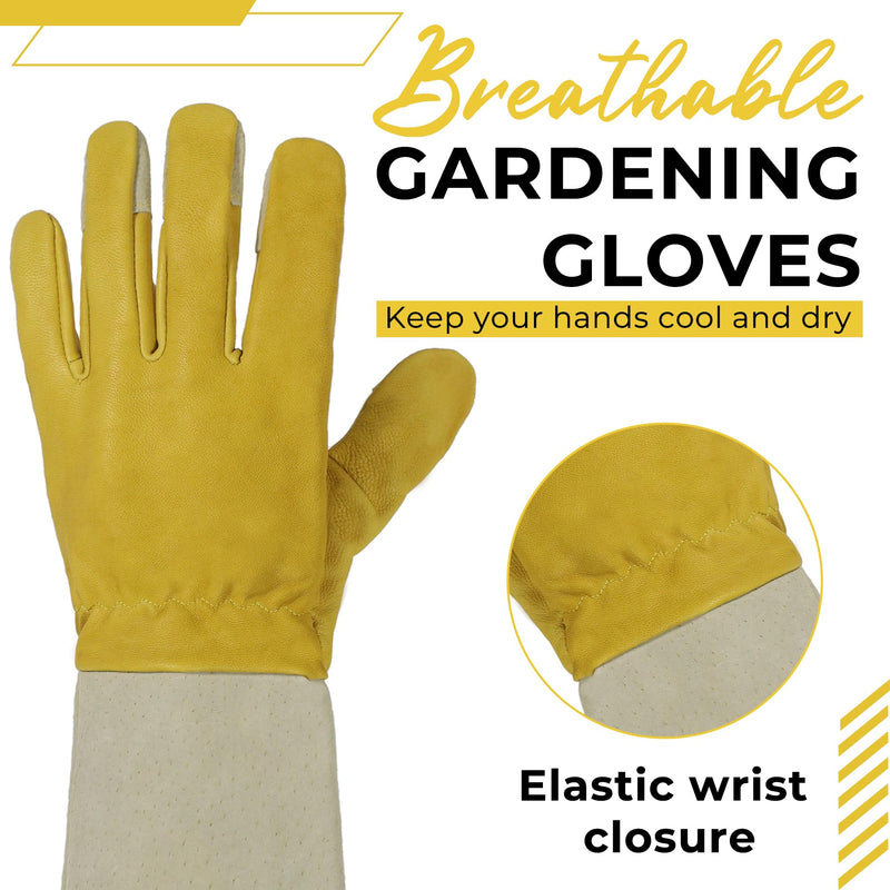 HANDLANDY Rose Pruning Gloves for Men & Women, Thorn Proof Long Garden Gloves, Gardening Gifts for Gardeners - goatskin, 5197/5195/5190