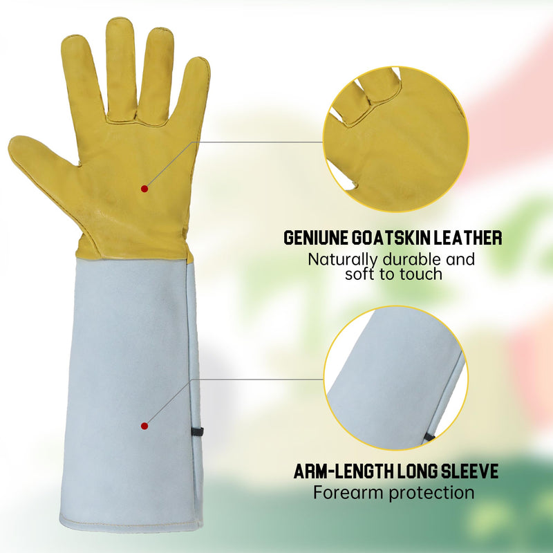 soft touch gardening gloves HANDLANDY Rose Gloves for Men & Women, Long Leather Gardening Gloves T