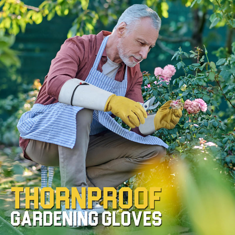 thornproof gardening gloves HANDLANDY Rose Gloves for Men & Women, Long Leather Gardening Gloves Thorn Proof, Best Garden Gifts & Tools for Gardener 5190