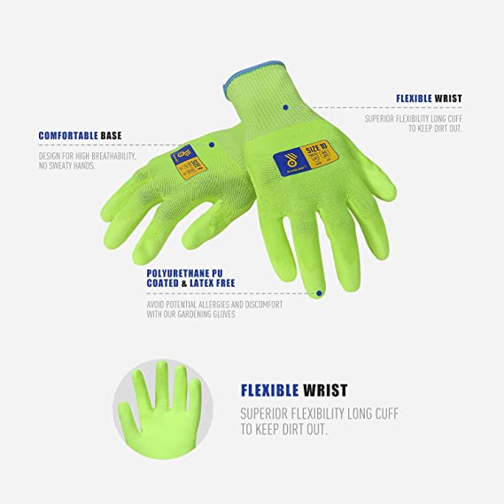 Gants de jardinage sans latex Handlandy avec revêtement PU ANSI CUT niveau 3 1130