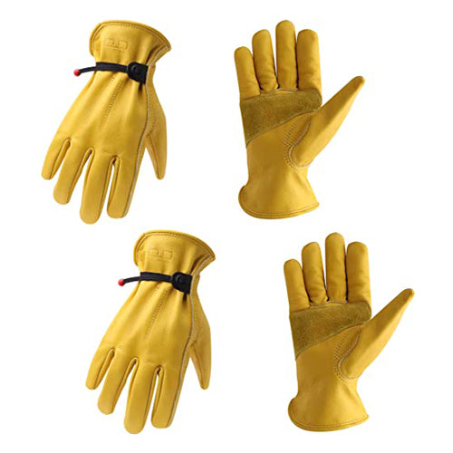 men's leather gardening gloves HANDLANDY Leather Work Gloves for Men & Women, Reinforced Durable Garden Gloves, Cowhide Working Glove for Gardening, Landscaping, Yard Work & Driving