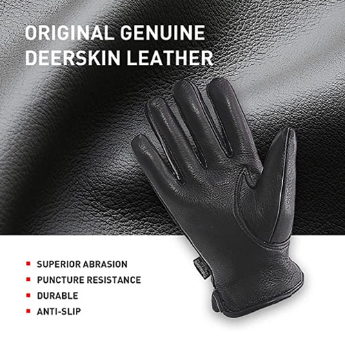Handlandy Winter Warm Deerskin Leather Work Gloves 3M Lining 1245