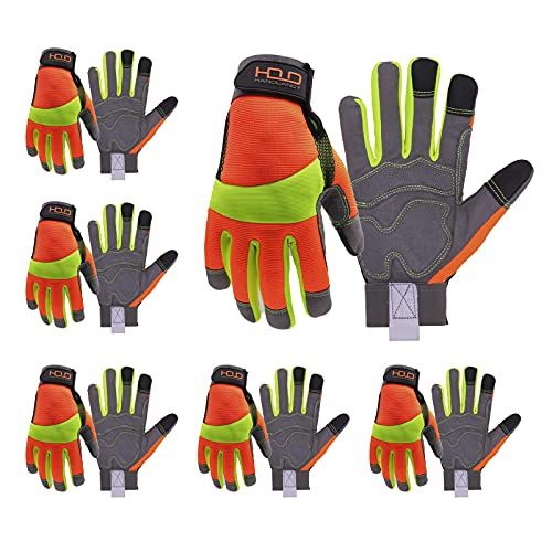 Handlandy 6/10 paires de gants de travail pour hommes, paume en cuir synthétique réfléchissant haute visibilité 5805