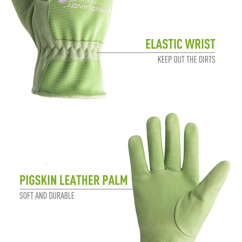 soft leather gardening gloves HANDLANDY Women Leather Gardening Gloves 3D Mesh Comfort Fit 5173 Green / L