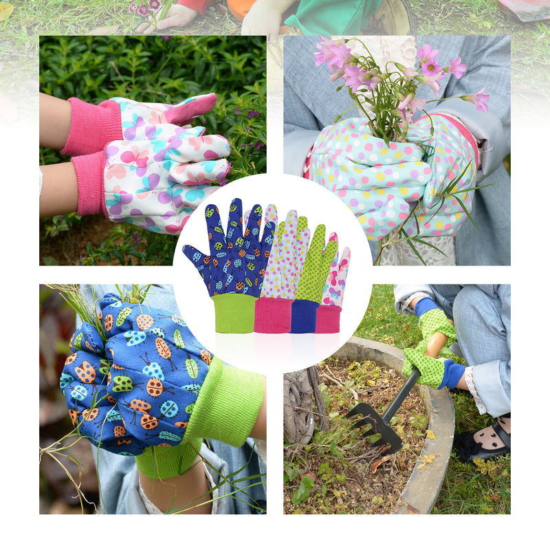 Handlandy 3 Pairs Kids Gardening Glove Cotton Outdoor Durability 5096