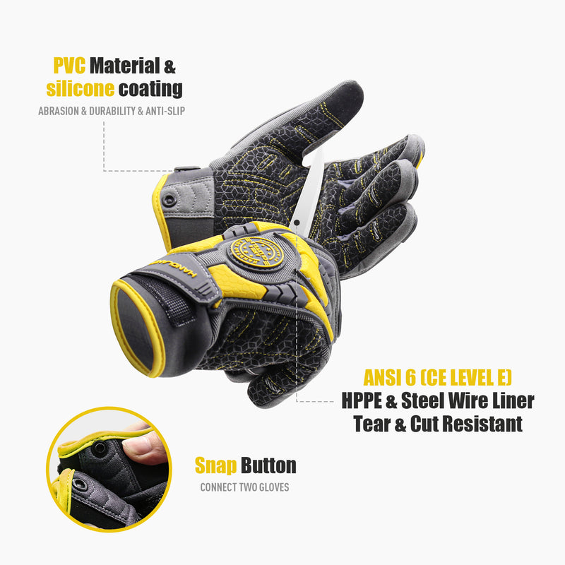 Handlandy Impact Gloves Safety Heavy Duty ANSI Cut 6 TPR Protect H694