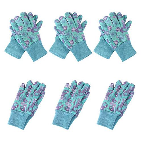 Handandy 4/6 Paar Gartenhandschuhe für Damen, Baumwolljersey, PVC, Blumenmuster, Yard 5092