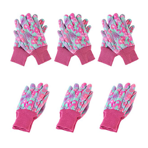 Handlandy 4/6 pairs Women Garden Gloves Jersey PVC Dots Soft Floral Yard 5092OGP