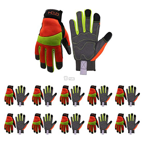 Handlandy Men Work Glove Hi-vis Reflective Synthetic Leather Palm 5805 (6/10 Pairs)