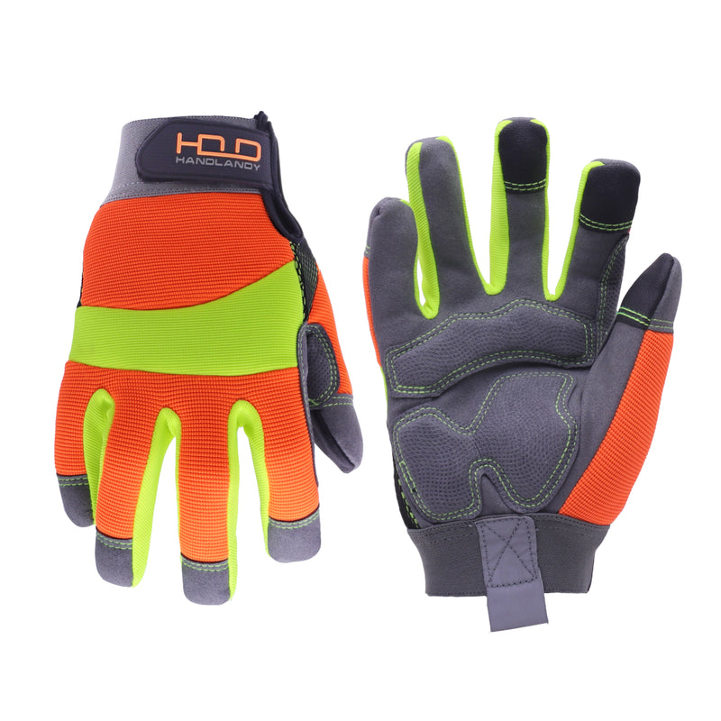 Handlandy Wholesale Men Work Glove Hi-vis Reflective Synthetic Leather Palm 5805