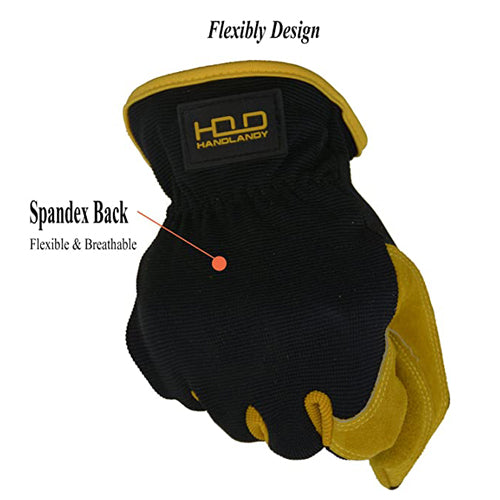 gardening gloves amazon Handlandy Men Leather Gardening Gloves Bulk, Utility Work Gloves for Mechanics, Construction 59646013 (12 Pairs ) L / Yellow / 12 Pairs