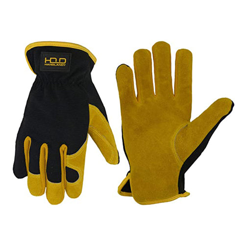 cheap gardening gloves bulk Handlandy Men Leather Gardening Gloves Bulk, Utility Work Gloves for Mechanics, Construction 59646013 (12 Pairs ) L / Yellow / 12 Pairs