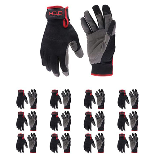 Gants de travail en vrac Handlandy pour hommes, paquet de 12 gants utilitaires flexibles et respirants pour écran tactile, jointures et paume rembourrées 5972