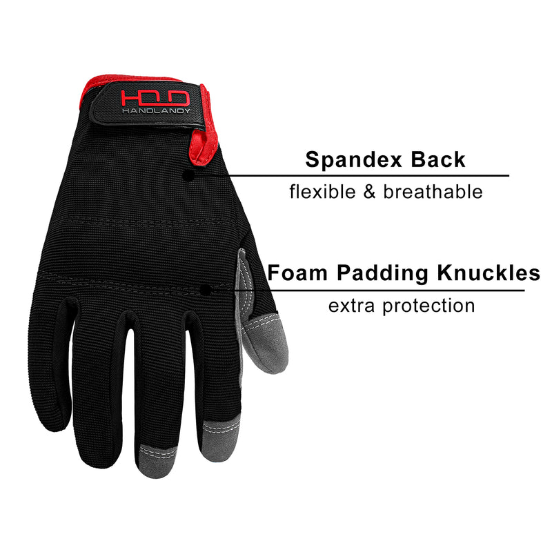 Handlandy Bulk Work Gloves for Men Pack of 12 Touch Screen Flexible Breathable Utility Gloves,Padded Knuckles & Palm 5972