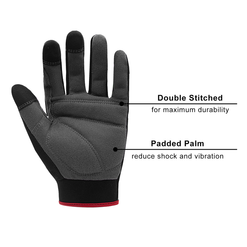 Handlandy Bulk Work Gloves for Men Touch Screen Flexible Breathable Utility Gloves,Padded Knuckles & Palm 5972 (12/24 Pairs)