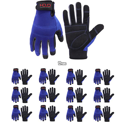 Gants de travail en vrac Handlandy pour hommes, paquet de 12 gants utilitaires flexibles et respirants pour écran tactile, jointures et paume rembourrées 5972