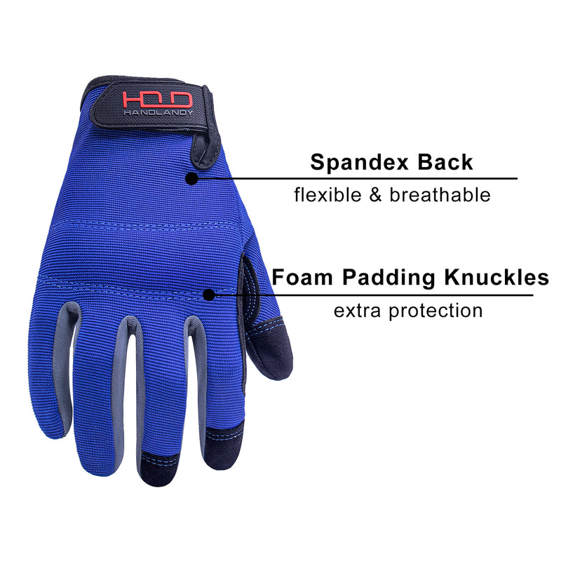 Gants de travail en vrac Handlandy pour hommes, paquet de 12 gants utilitaires flexibles et respirants pour écran tactile, jointures et paume rembourrées 5972